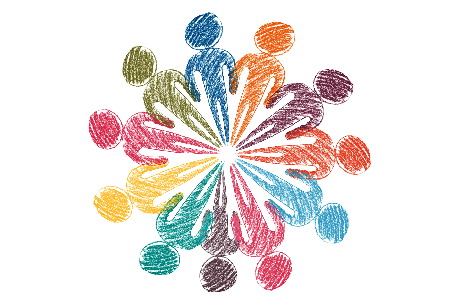 Illustration of different colour people forming a wheel shape.