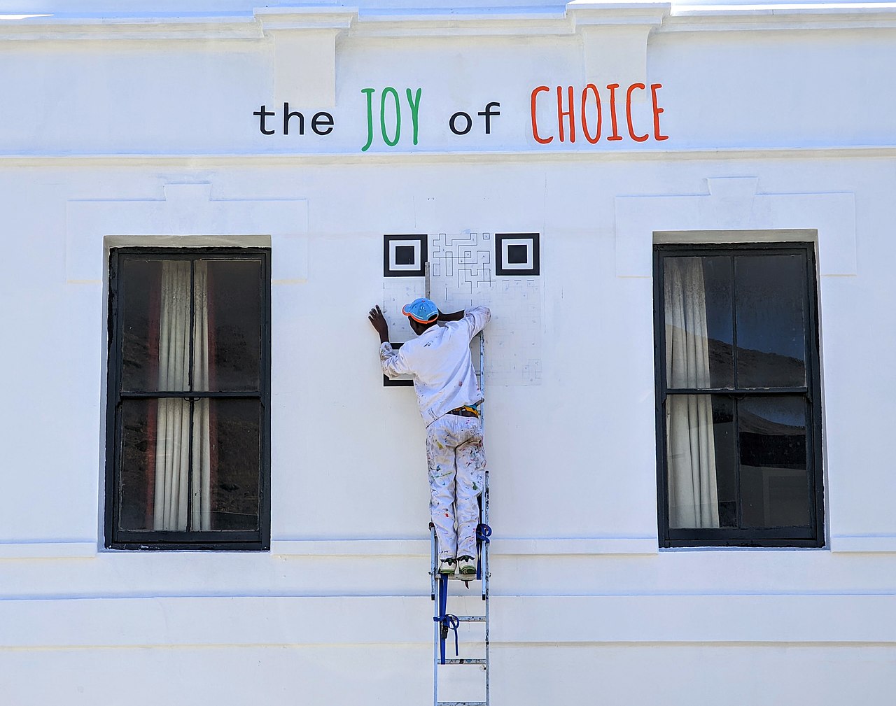QR code being created on Main Street, Sea Point, Cape Town, South Africa.