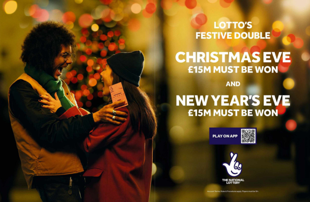 Advertisement for the National Lottery featuring a QR code.