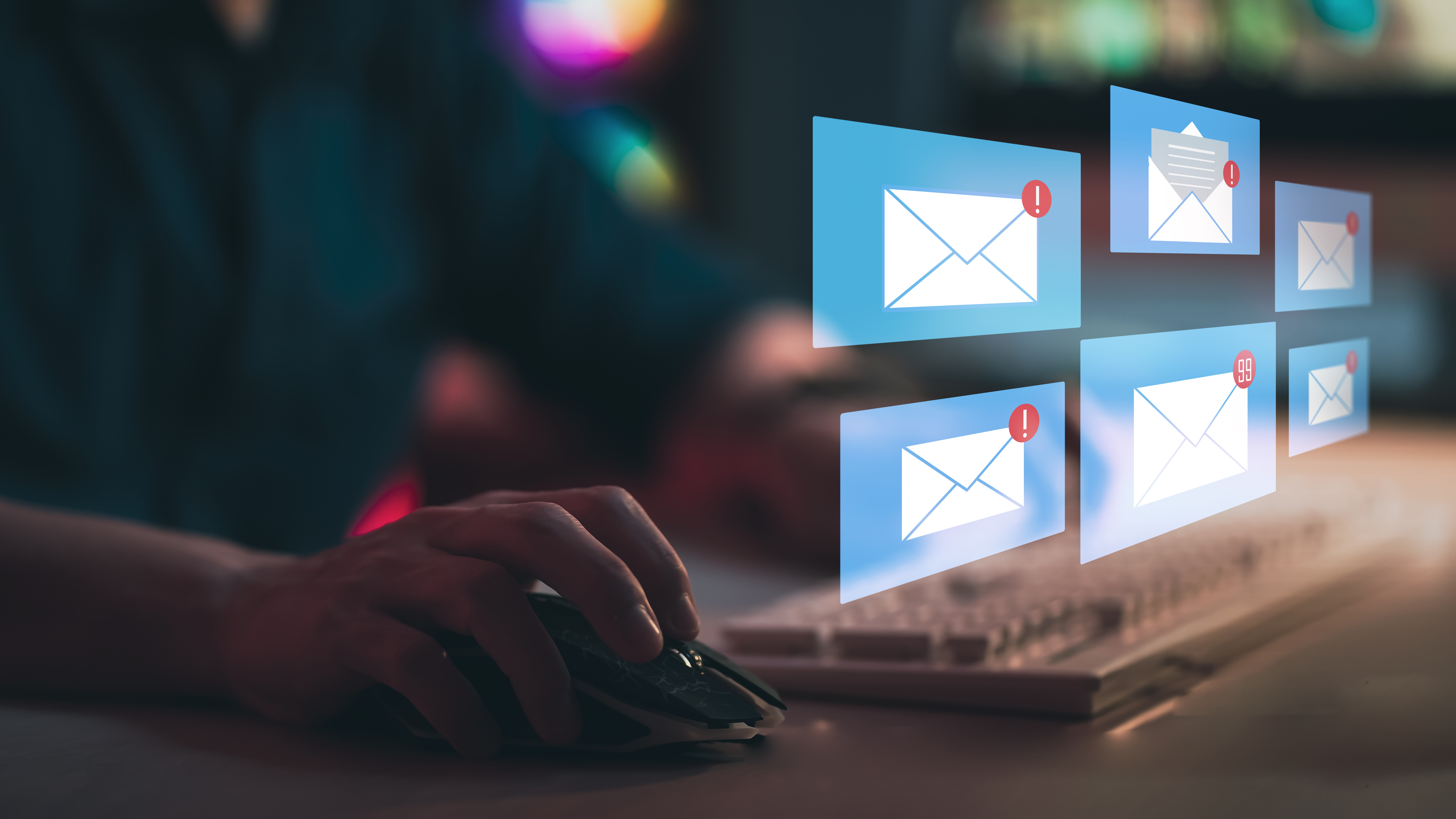 Email marketing concept, person reading email on smartphone, receive new message.